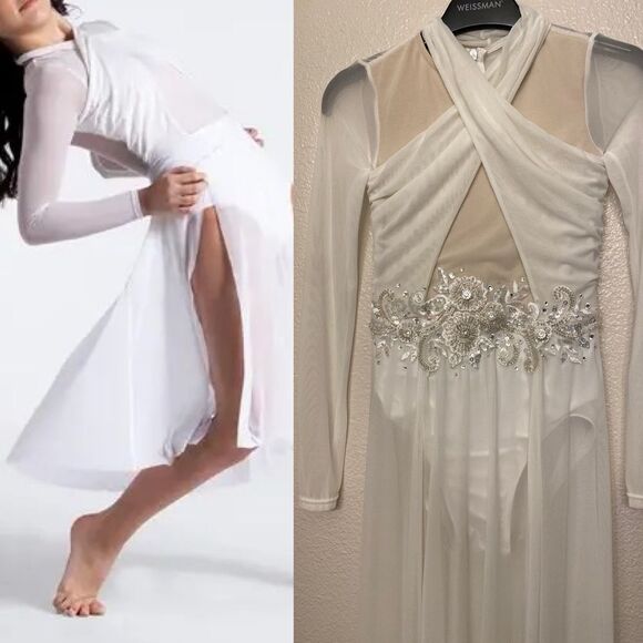 WEISSMAN Dance elite lyrical custom solo maxi dress white Star D10402 MC  child